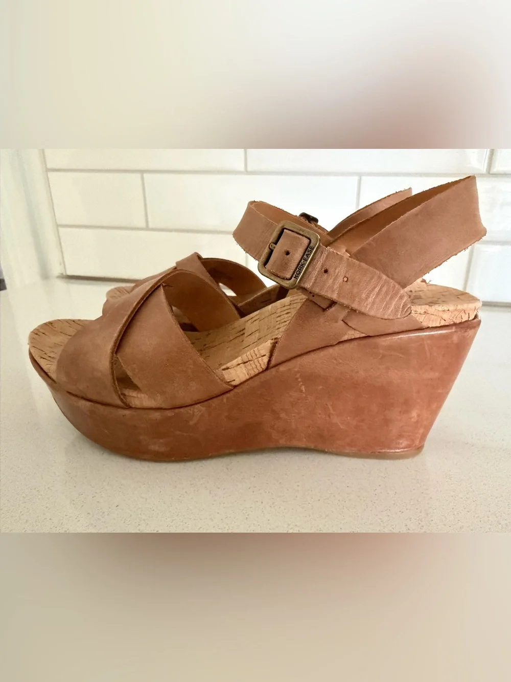 Kork Ease Ava 2.0 Platform Wedge Sandal Leather Retro Womens 8 Golden Sand Brown